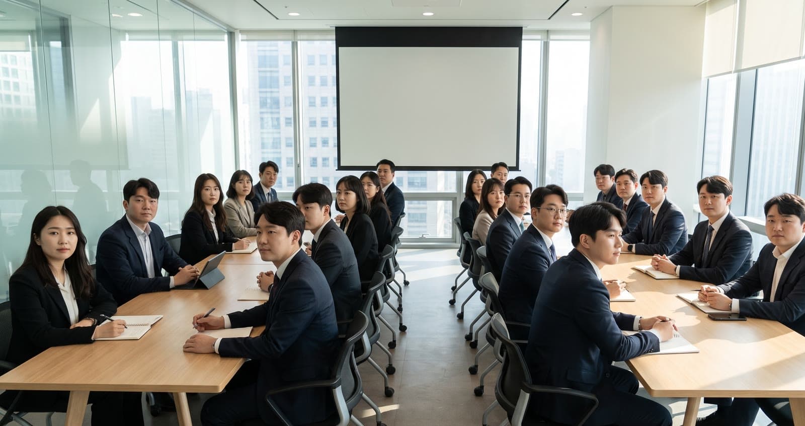 회의실에 모인 회사 팀